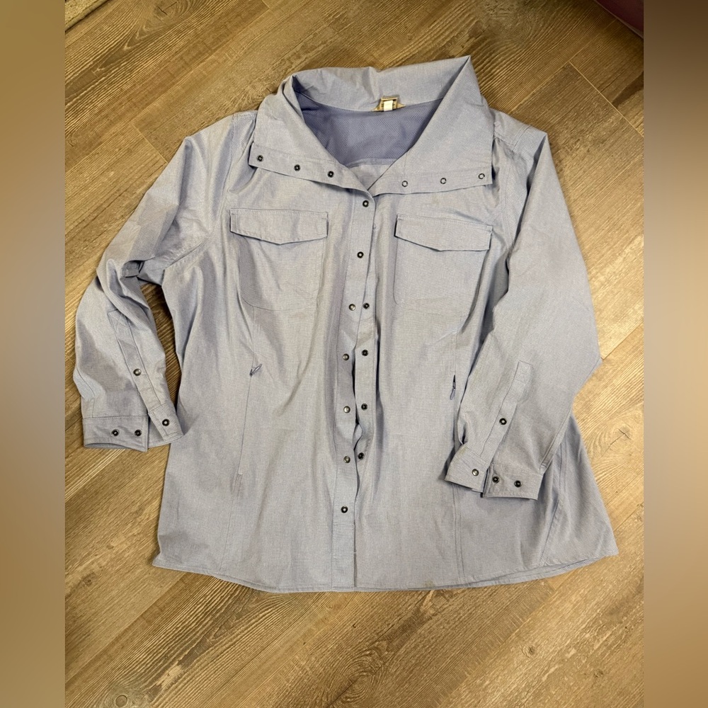 Duluth Trading Co Light Blue Striped Rain Utility Jacket
